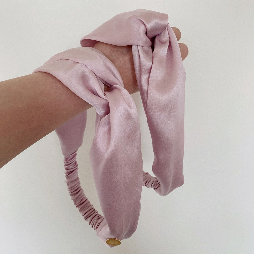 Dusty Rose - 2 light pink silk satin twisted headbands.